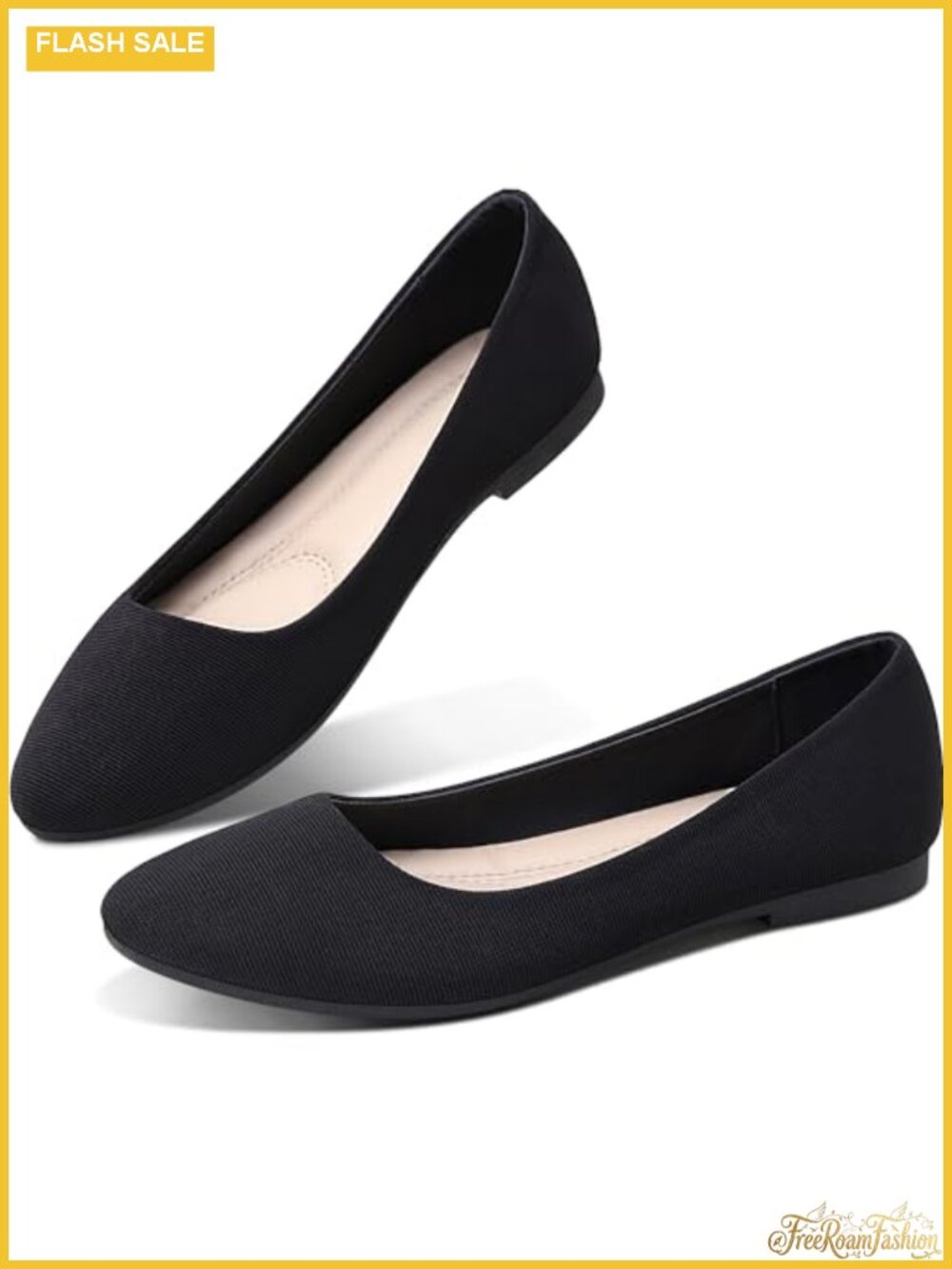 Women's Round Toe Slip On Ballet Flats, Breathable Textile, Cushioned